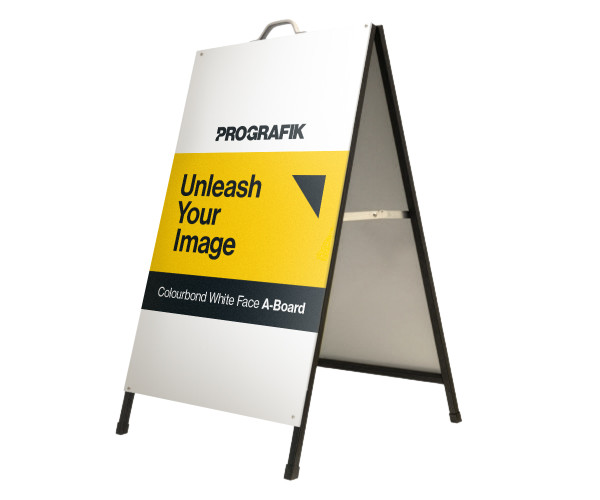 prografik white face a-board with black frame, dafrabb, metal panel a-frames